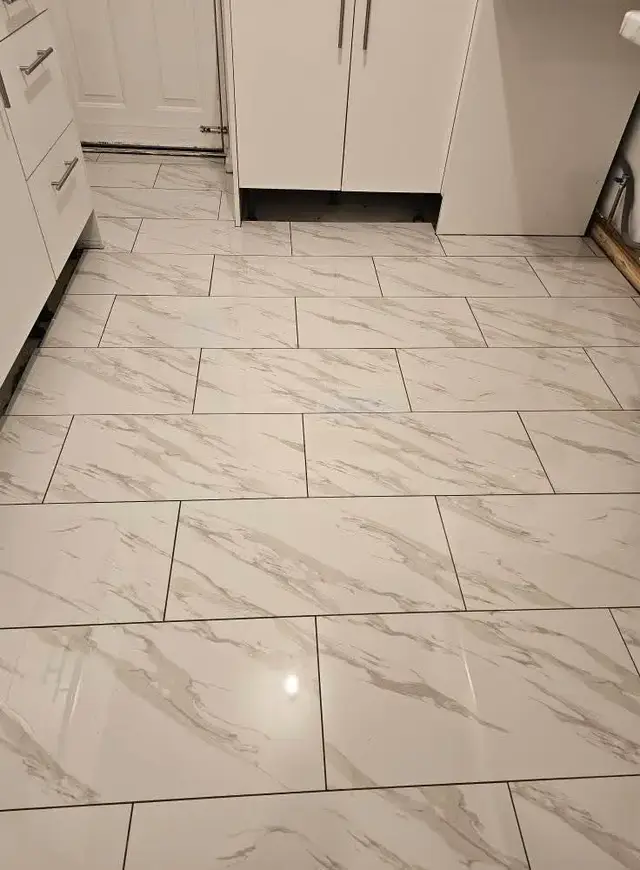 Floor tiling in Swansea: white brick kitchen